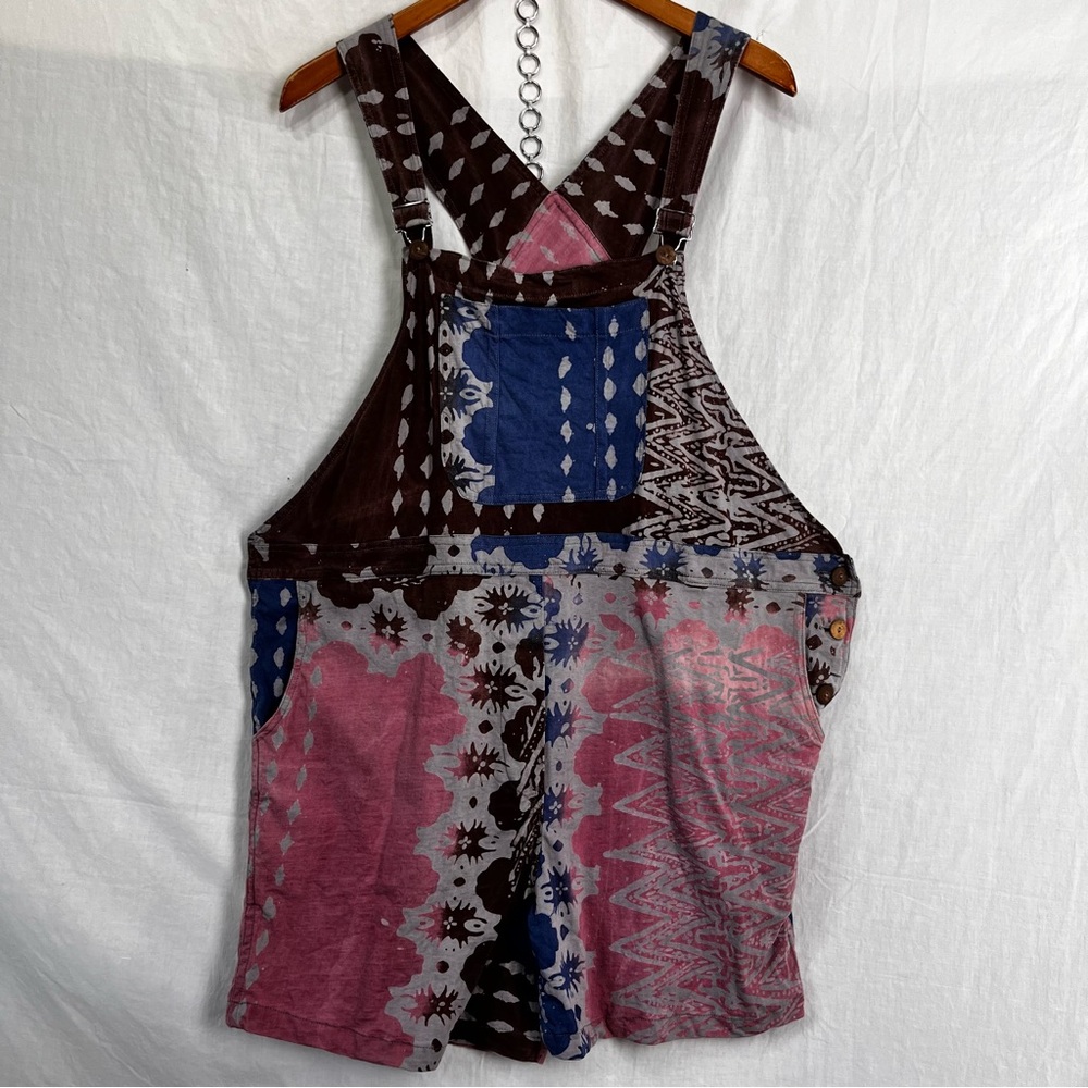 Batik Patchwork Shortalls Medium Large Colorful C… - image 1
